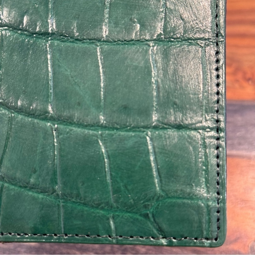 Genuine Croc Leather Wallet Dark Olive Color - Picture 9 of 10